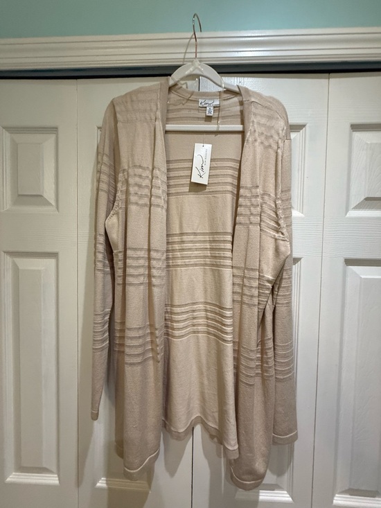Kensie Sweaters - Kensie Beige Open-Front Textured Stripe Cardigan